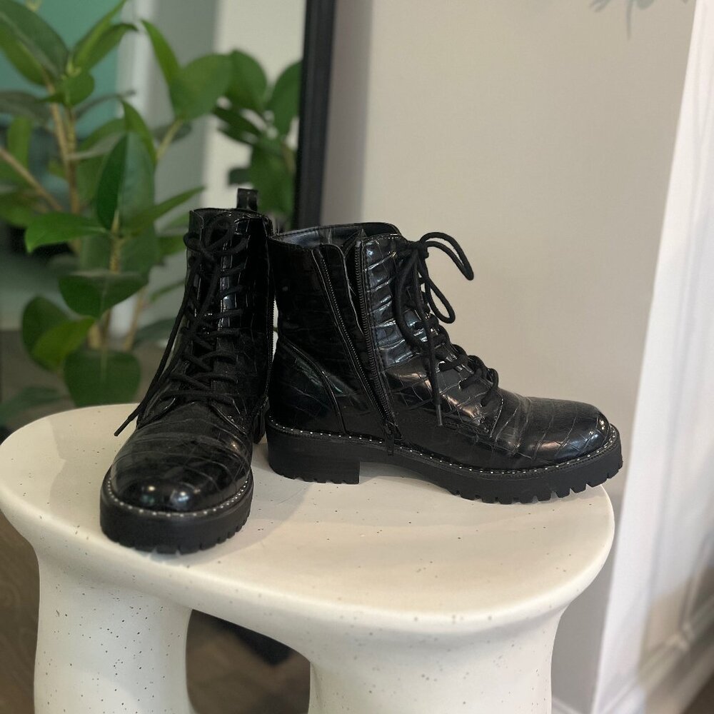 Target Patent Faux Leather Crocodile Combat Boots